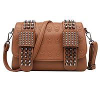 RainboSee Women Punk Skull Shoulder Top-Handle Bag Rivet Purse Handbag Chain Satchel Tote, Brown, One Size