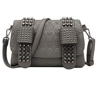 RainboSee Women Punk Skull Shoulder Top-Handle Bag Rivet Purse Handbag Chain Satchel Tote, Grey, One Size