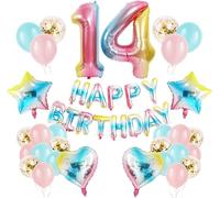 Rainbow 14th Birthday Party Decorations, Happy Birthday Banner, Confetti & Latex Balloons, Number 14 Balloon, Birthday Supplies for Boys & Girls