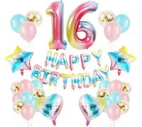 Rainbow 16th Birthday Party Decorations, Happy Birthday Banner, Confetti & Latex Balloons, Number 16 Balloon, Birthday Supplies for Boys & Girls