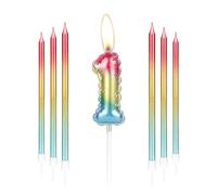 Rainbow 1st Birthday Candles, Colorful First Birthday Number 1 Candles for Cake, Red Gold Blue Long Candles, Rainbow Candle Cake Topper for Boy Girls Men Women Birthday Party Decor Wedding Anniversary