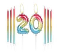 Rainbow 20th Birthday Candle, Colorful Number 20 for Cake, Red Gold Blue Long Rainbow Cake Toppers for Boys Girls Men Women Birthday Party Decor Wedding Anniversary
