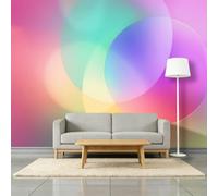 Rainbow 3D Effect Photo Mural 500W x 280H cm, Minimalist Modern Gradient Geometric Oval Non-Woven Mural Wallpaper for Lounge Playroom Bedroom Nursery Feature Walls - White Bespoke Wall Art Decoration