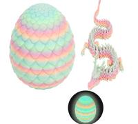 Rainbow 3D Printed Dragon in Eggs - Glow in The Dark Surprise Egg with 11” Flexible Dragon Inside, 3D Printed Dino Gift, Easter Egg, Articulated Dragon Toy for Birthday, Home Decor