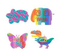 Rainbow 4PCS Push Peel Sensory Board with 44 Silicone Sticks - Butterfly, Dinosaur, Elephant & Meteor Shapes - Calming Fidget Toys for Autism, ADHD, Stress Relief, Kids & Adults