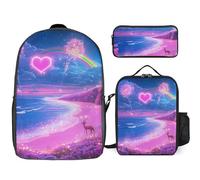 Rainbow 4th of July Fireworks Deer 3 Pieces Set Laptop Backpack Casual Daypack with Lunch Box Pencil Case for Travel