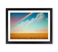 Rainbow Above A Wheat Field Framed Wall Art Print A2 Black
