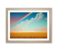 Rainbow Above A Wheat Field Framed Wall Art Print A2 Oak