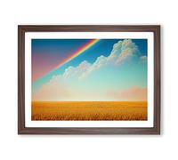 Rainbow Above A Wheat Field Framed Wall Art Print A2 Walnut