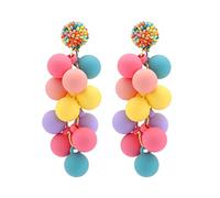 Rainbow Acrylic Ball Dangle Drop Earrings for Women Girls Long Tassel Statement stud Earring Colorful Beaded Dangling Earrings Cute Jewelry Gifts Summer Party