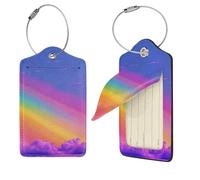 Rainbow Aesthetic Luggage Tags for Suitcases, 1 PU Leather Suitcase Tags Identifiers with Stainless Steel Loop, Privacy Cover ID Label with Address Card, Travel Essentials Bag Tag