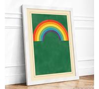 Rainbow Against Green Minimalist Framed Wall Art Print A2 (59.4×42cm) White, Wall Decor for Living Room, Bedroom, Office & Home, Ready to Hang, Art Gift