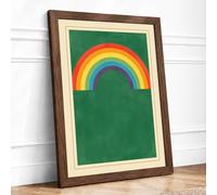 Rainbow Against Green Minimalist Framed Wall Art Print A3 (42×29.7cm) Walnut, Wall Decor for Living Room, Bedroom, Office & Home, Ready to Hang, Art Gift