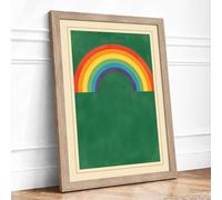 Rainbow Against Green Minimalist Framed Wall Art Print A4 Oak Frame