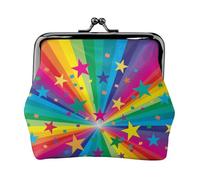 Rainbow and Stars Confetti Rays, PU Leather Coin Purse, Small Wallets, Change Pouch with Kiss Lock Clasp Buckle, Change Purse