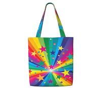 Rainbow And Stars Confetti Rays,Reusable Grocery Bags Shopping Tote Bags Large Capacity Canvas Shoulder bag
