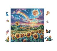 Rainbow And Sunflower 100 Pc Classic Jigsaw Puzzle Puzzle for Adults Hard Challenging Hobby Home Decor Poster High-grade Rigid Cardboard 28x28cm