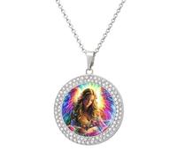 Rainbow Angel Rose Multicolored Diamond Necklace Dainty Round Pendants Jewelry for Women Silver-style