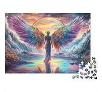 Rainbow Angel Wings 1000pc Rainbow Angel Thick Cardboard Puzzle for Stress Relief Seekers Christmas Gathering Home Decor Senior Citizens Senior Centre Activity 52x38cm/1000pcs