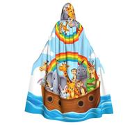 Rainbow Animals on Noah's Ark for Hooded Cloak Costume Cape for Men & Women Halloween Cosplay Party