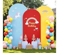 Rainbow Arch Backdrop Cover 6FT 5FT 4FT Stretchy Wedding Arch Covers Set of 3 Spandex Fitted Blue Yellow Red Fabric Backdrop Cover for Party Baby Shower Birthday Decoration