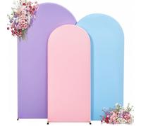 Rainbow Arch Backdrop Cover 8FT 7.2FT 6.6FT Stretchy Wedding Arch Covers Set of 3 Spandex Fitted Pink Blue Lavender Fabric Backdrop Cover for Party Baby Shower Birthday Decoration