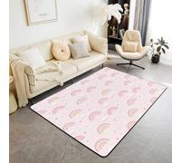 Rainbow Area Rugs,Pink Star Love Print Non Slip Carpet Cartoon Rainbow Cloud Indoor Floor Mat Entrance Rug,Girly Pink Home Living Room Bedroom Decor,3'x5'