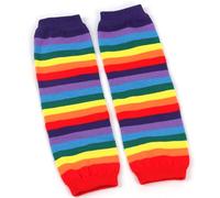 Rainbow Arm Warmers, 1 Pair Stretchy Knitted Striped Arm Warmers with Thumb Hole, 12.6 Inch Long Fingerless Gloves, Rainbow Gloves Sleeve for Women Girls Carnival Party