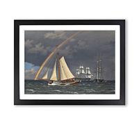 Rainbow At Sea By Christoffer Wilhelm Eckersberg Classic Painting Framed Print | A2 Black Framed Wall Art | Ready to Hang | Classic Nautical Picture | Living Room Bedroom Lounge Office