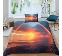 Rainbow at Sea Single Duvet Cover Set Sunset Bedding Set 3D Print Soft Microfiber Quilt Covers 155x200 cm with Zipper Closure and 2 Pillowcases 50x75 cm for Teens L.4902