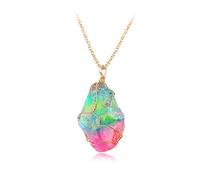 Rainbow Aura Quartz Stone Necklace with Gold Adjustable Chain