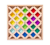 Rainbow B-uilding Blocks Educational Rainbow Stacking Blocks Game Wooden Acrylic B-uilding Toy For Kids 3+ Color Recognition & Logic Training Portable For Travel Classroom Home 26.5x26.5x3cm