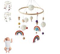 Rainbow Baby Crib Mobile, Handmade Macrame Nursery Hanging Mobile with Pom Pom Balls & Stars, Neutral Wind Chime for 0-12 Months, Newborn Baby Shower Gift for Boys Girls (red)