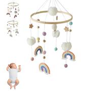 Rainbow Baby Crib Mobile, Handmade Macrame Nursery Hanging Mobile with Pom Pom Balls & Stars, Neutral Wind Chime for 0-12 Months, Newborn Baby Shower Gift for Boys Girls (Orange)