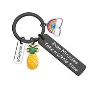 Rainbow Baby Keychain for New Mom Even Miracles Take a Little Time Keychain IVF Infertility Warrior Gift (Take a Little black K)