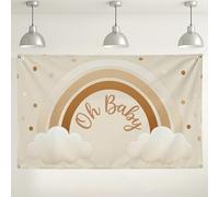 Rainbow Baby Shower Backdrop, Cute Cloud and Dot Pattern Decorations, Beige Indoor/Outdoor Photo Background for Celebrations 71x43 Inch