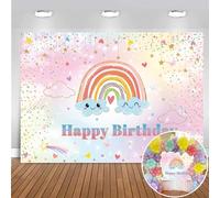 Rainbow Backdrop for Happy Birthday Rainbow Party Decorations Backdrop Glitter Star Macaron Pastel Colorful Women Girls Sweet 16th Birthday Party Cake Table Decoration Banner (7x5FT: 84x60 inch)