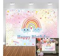 Rainbow Backdrop for Happy Birthday Rainbow Party Decorations Backdrop Glitter Star Macaron Pastel Colorful Women Girls Sweet 16th Birthday Party Cake Table Decoration Banner (8x6FT: 96x72 inch)