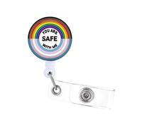 Rainbow Badge Reel Retractable - You are Safe with Me Badge Clip for Nurse Name Tag Card Funny Pride LGBTQ Badge Holder for Nursing Doctor Teacher Student Assistant Worker Staff Volunteer (Acrylic)