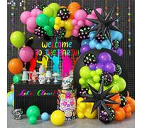 Rainbow Balloon Arch Garland Kit, 137pcs Colorful Balloons whit Rainbow Star Dot Glow Dark Balloons for Dark Party Let's Glow Birthday Wedding Back to 80s 90s Disco Rock Roll Party Decoration