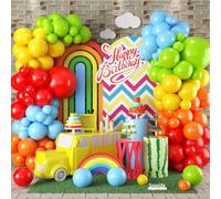 Rainbow Balloon Arch Kit, Red Blue Yellow Orange Green Rainbow Balloons for Girl Boy Birthday School Bus Party Decorations Baby Shower School Party Backdrop