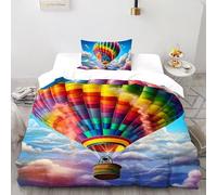 Rainbow Balloon Bliss Bedding Set Digital Printe Vehicle Theme Duvet Cover Set 2 Pieces Microfiber Comforter Cover for All Seasons with Pillowcase Single（135x200cm）