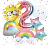 Rainbow Balloons 2nd Birthday Decorations For Girls, Rainbow Birthday Balloons Set 2 Year Old Decorations with Sun Stars Number 2 Balloon for Girls 2nd Party Decor