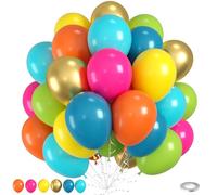 Rainbow Balloons, 60pcs Colorful Balloons, Matte Hot Pink Teal Blue Green Orange Yellow Gold Balloon For Birthday Baby Shower Summer Beach Tropical Hawaiian Theme Party Wedding Anniversary Decorations