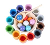 Rainbow Balls in Cups Toddler Montessori Toys for 3 Year Old Up, Kids Preschool Wooden Matching Games for Learning Color Sorting and Counting