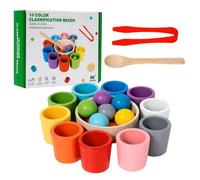 Rainbow Balls in Cups Toddler Montessori Toys, Wooden Colour Sorting Stacking Toys, Kids Preschool Matching Games Educational Toy Cups & Balls Set for Learning Color Sorting & Counting (10 Colours)