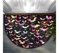Rainbow Bat Half Round Rugs, Non-Slip Soft Doormat,Durable and Absorbent Half Circle Rug for Living Room Bedroom Indoor Outdoor Entry for High Traffic Areas Halloween