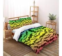 Rainbow Bat Odyssey Bedding Set 3D Printed Halloween Festival Celebration Theme Duvet Cover Set 3 Pieces Microfiber Comforter Cover for All Seasons with Pillowcase Double（200x200cm）