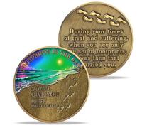 Rainbow Beach Christian Coin Religious Coin with Growing Footprints, Christian Tokens Coins Quote Matthew 11:28, Prayer Coins Religious Gifts with God's Protection