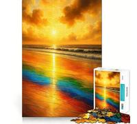 Rainbow Beach︰ Golden Sunset Waves Hard Jigsaw Puzzle for Adults 1000 Pieces Mind Challenge Toy Gentle Leisure Precise Cut Memorable Gift (38x52cm)
